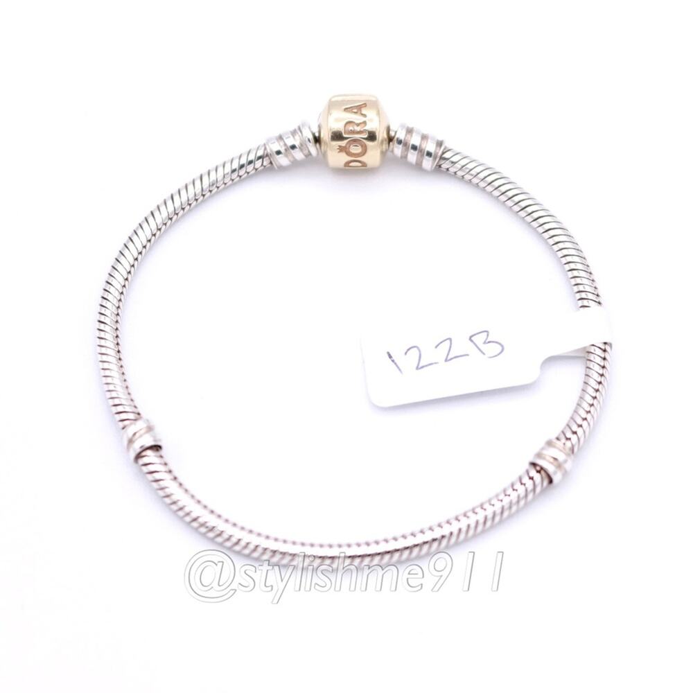 Authentic PANDORA Sterling Bracelet with 14K Gold Clasp - 590702-HG-B - Picture 9 of 11